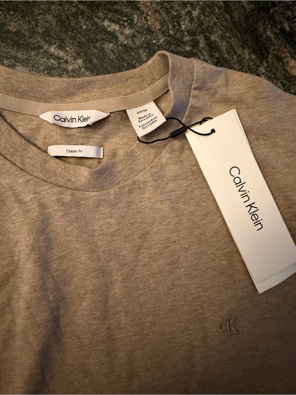 Calvin Klein Short Sleeve Tee in Light Taupe Heather